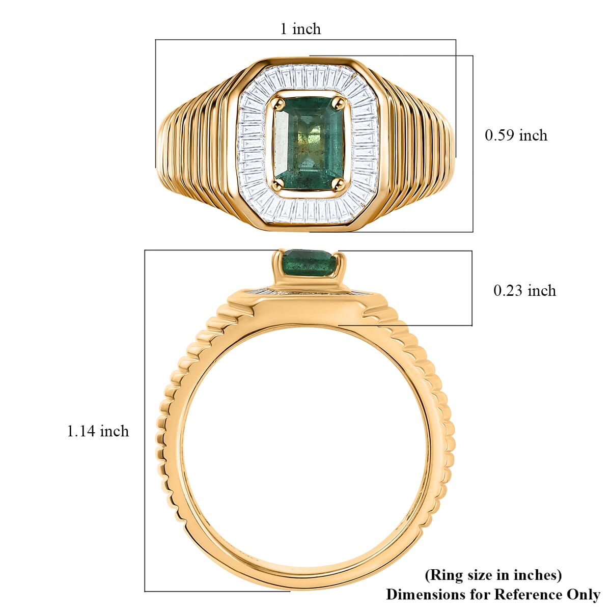 D'Joy Premium Kagem Zambian Emerald and Diamond 1.15 ctw Mens Ring in 18K Vermeil Yellow Gold Over Sterling Silver (Size 10.0) image number 5