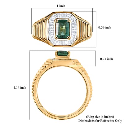 D'Joy Premium Kagem Zambian Emerald and Diamond 1.15 ctw Mens Ring in 18K Vermeil Yellow Gold Over Sterling Silver (Size 10.0)