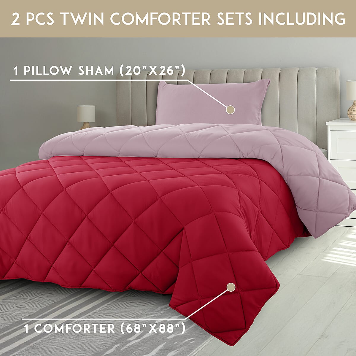 Lux Decor Collection 3pc Red Reversible Comforter Set -Queen image number 6