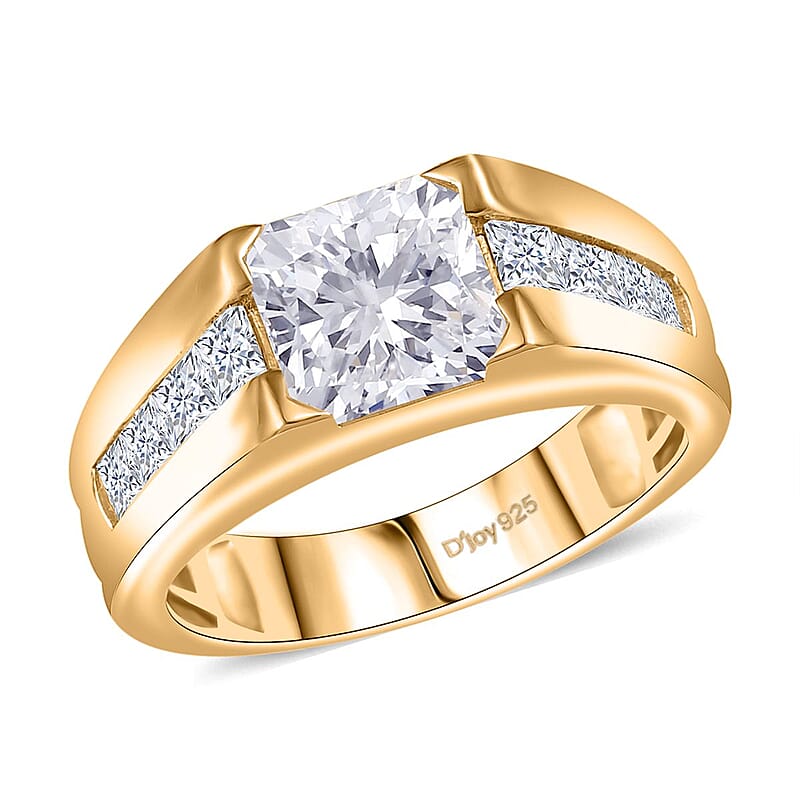 D'Joy Radiant Cut Moissanite 3.75 ctw Men's Ring in 18K Vermeil Yellow Gold Over Sterling Silver (Size 10.0)