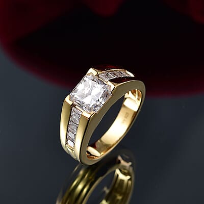 D'Joy Radiant Cut Moissanite 3.75 ctw Men's Ring in 18K Vermeil Yellow Gold Over Sterling Silver (Size 10.0)