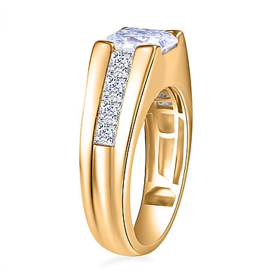 D'Joy Radiant Cut Moissanite 3.75 ctw Men's Ring in 18K Vermeil Yellow Gold Over Sterling Silver (Size 10.0)