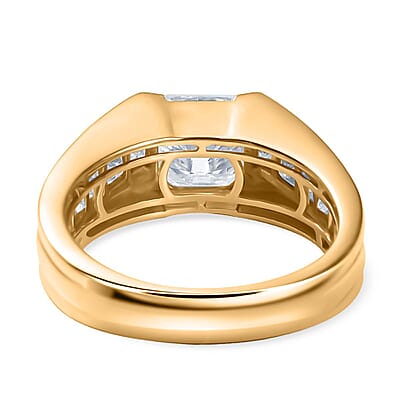 D'Joy Radiant Cut Moissanite 3.75 ctw Men's Ring in 18K Vermeil Yellow Gold Over Sterling Silver (Size 10.0)