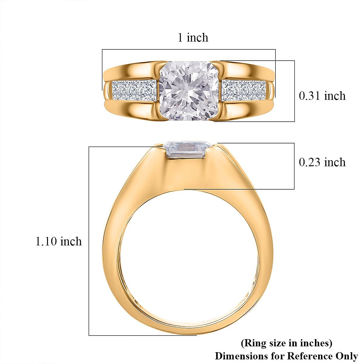 D'Joy Radiant Cut Moissanite 3.75 ctw Men's Ring in 18K Vermeil Yellow Gold Over Sterling Silver (Size 10.0)