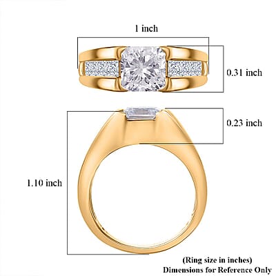 D'Joy Radiant Cut Moissanite 3.75 ctw Men's Ring in 18K Vermeil Yellow Gold Over Sterling Silver (Size 10.0)