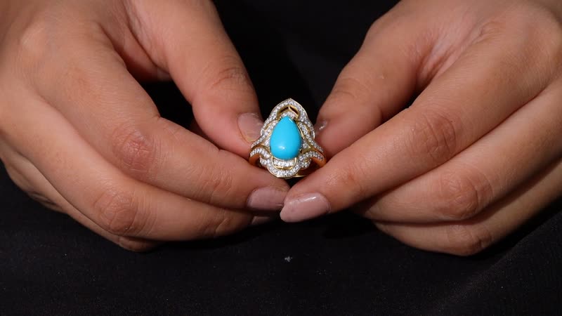 D'Joy Premium Sleeping Beauty Turquoise and Moissanite 4.40 ctw Ring in 18K Vermeil Yellow Gold Over Sterling Silver (Size 10.0)