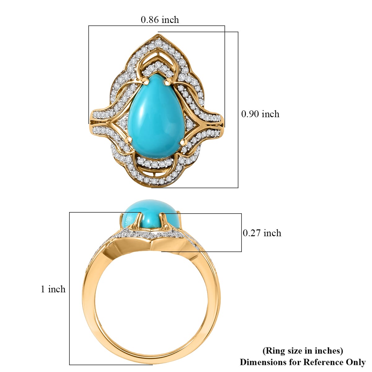 D'Joy Premium Sleeping Beauty Turquoise and Moissanite 4.40 ctw Royal Bloom Ring in 18K Vermeil Yellow Gold Over Sterling Silver (Size 10.0)  image number 4