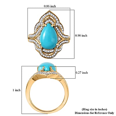 D'Joy Premium Sleeping Beauty Turquoise and Moissanite 4.40 ctw Royal Bloom Ring in 18K Vermeil Yellow Gold Over Sterling Silver (Size 10.0) 
