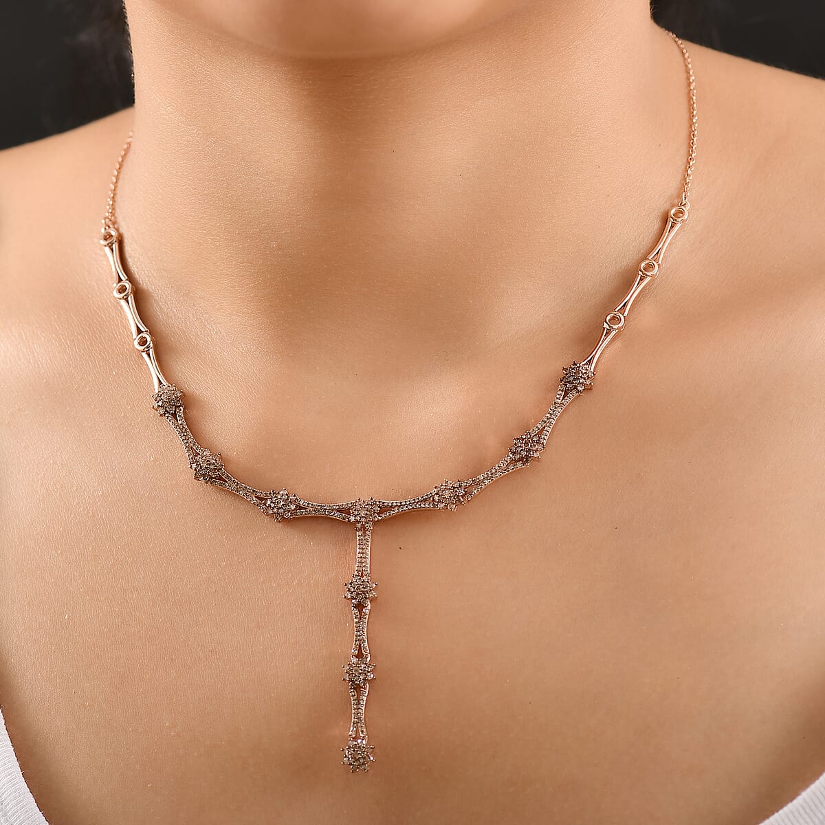 D'Joy Natural Champagne Diamond 2.40 ctw Necklace in 18K Vermeil Rose Gold Over Sterling Silver 18 Inches  image number 2