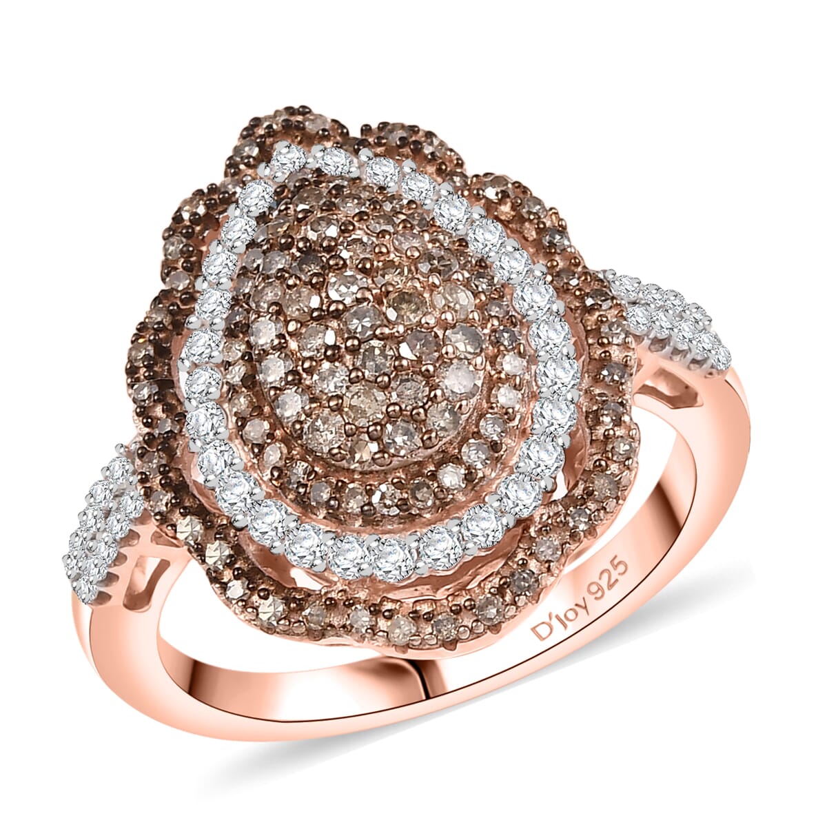 D'Joy Natural Champagne and White Diamond 1.00 ctw Twilight Radiance Ring in 18K Vermeil Rose Gold Over Sterling Silver (Size 10.0) image number 0
