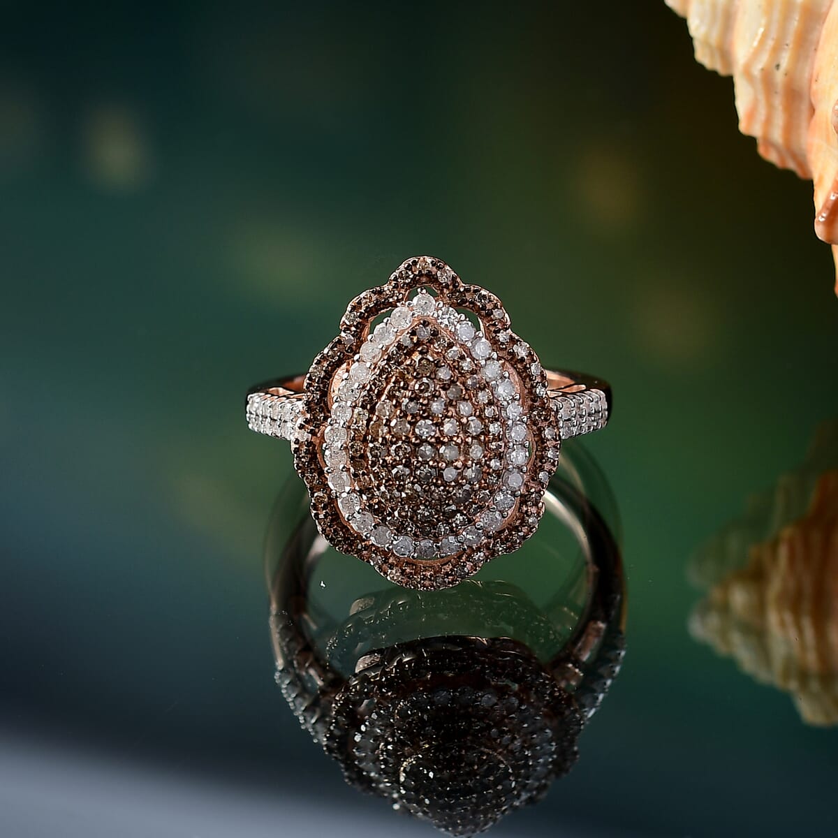 D'Joy Natural Champagne and White Diamond 1.00 ctw Twilight Radiance Ring in 18K Vermeil Rose Gold Over Sterling Silver (Size 10.0) image number 1