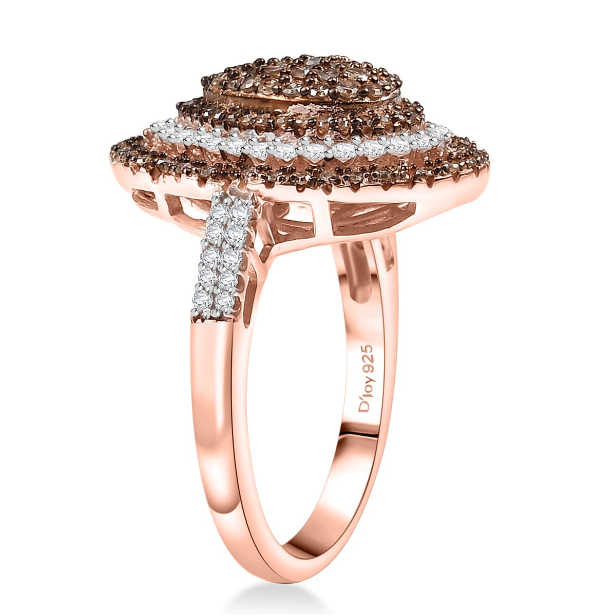 D'Joy Natural Champagne and White Diamond 1.00 ctw Twilight Radiance Ring in 18K Vermeil Rose Gold Over Sterling Silver (Size 10.0) image number 3