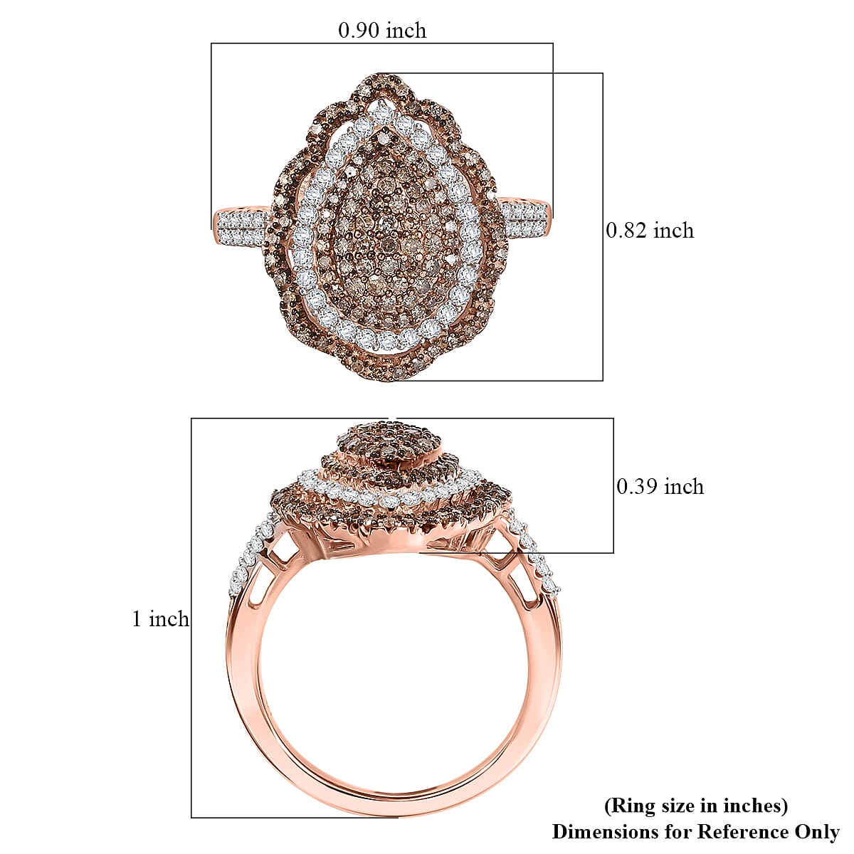 D'Joy Natural Champagne and White Diamond 1.00 ctw Twilight Radiance Ring in 18K Vermeil Rose Gold Over Sterling Silver (Size 10.0)