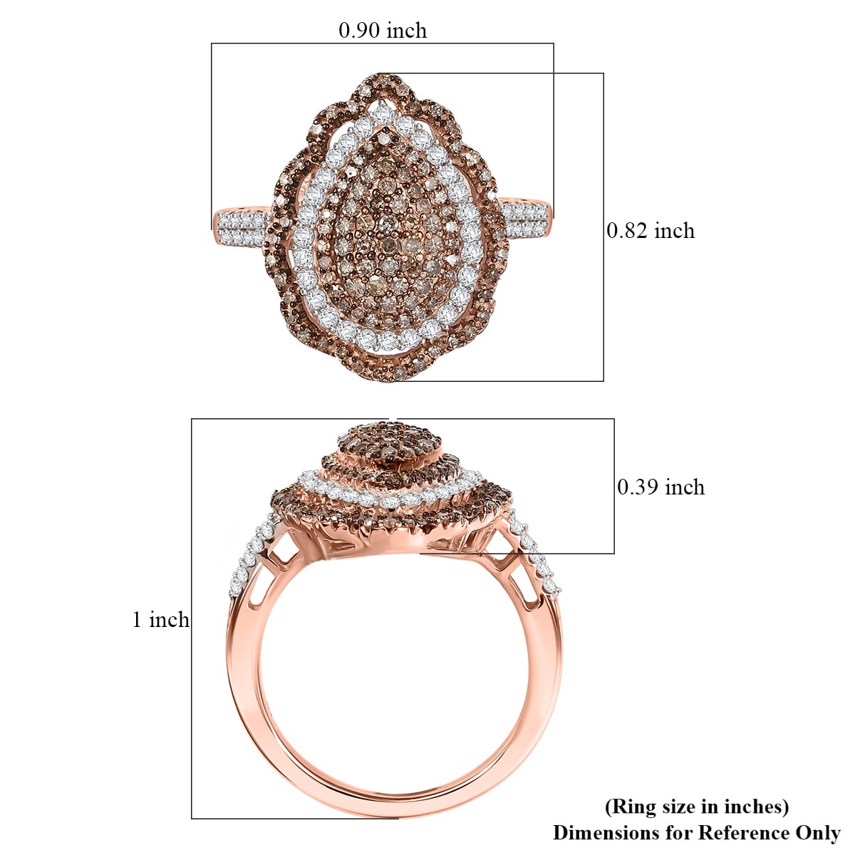 D'Joy Natural Champagne and White Diamond 1.00 ctw Twilight Radiance Ring in 18K Vermeil Rose Gold Over Sterling Silver (Size 10.0) image number 5