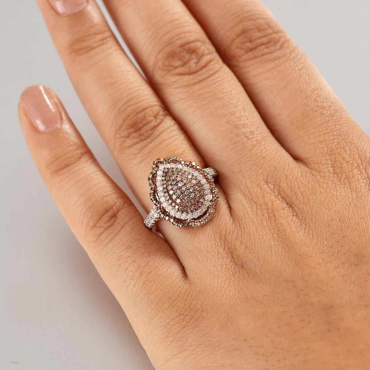 D'Joy Natural Champagne and White Diamond 1.00 ctw Twilight Radiance Ring in 18K Vermeil Rose Gold Over Sterling Silver (Size 7.0) image number 2