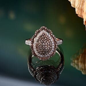 D'Joy Natural Champagne and White Diamond 1.00 ctw Twilight Radiance Ring in 18K Vermeil Rose Gold Over Sterling Silver (Size 9.0)