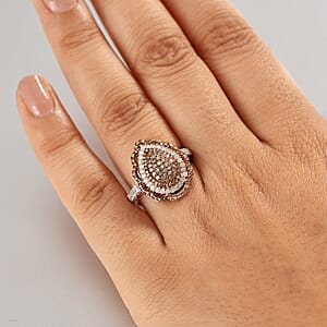 D'Joy Natural Champagne and White Diamond 1.00 ctw Twilight Radiance Ring in 18K Vermeil Rose Gold Over Sterling Silver (Size 9.0)