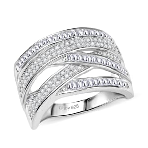 D'Joy Diamond 0.90 ctw Crossover Bridge Ring in Rhodium Over Sterling Silver (Size 10.0)
