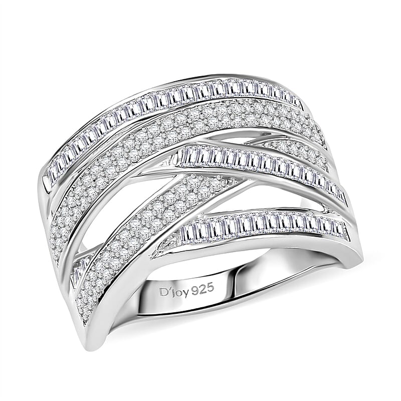 D'Joy Diamond 0.90 ctw Crossover Bridge Ring in Rhodium Over Sterling Silver (Size 10.0)