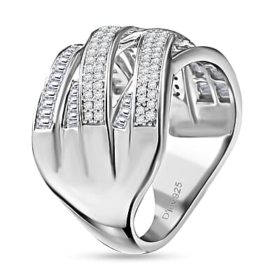D'Joy Diamond 0.90 ctw Crossover Bridge Ring in Rhodium Over Sterling Silver (Size 10.0)