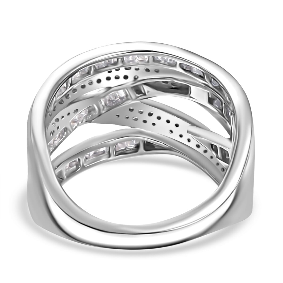 D'Joy Diamond 0.90 ctw Crossover Bridge Ring in Rhodium Over Sterling Silver (Size 10.0) image number 4