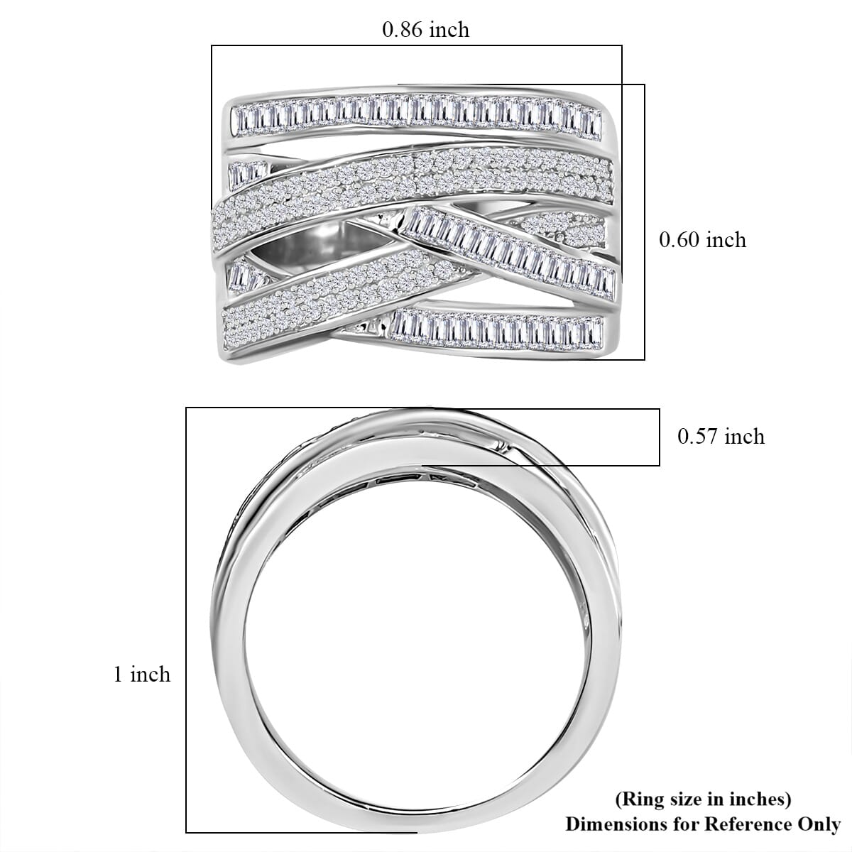 D'Joy Diamond 0.90 ctw Crossover Bridge Ring in Rhodium Over Sterling Silver (Size 10.0) image number 5
