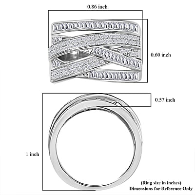 D'Joy Diamond 0.90 ctw Crossover Bridge Ring in Rhodium Over Sterling Silver (Size 10.0)