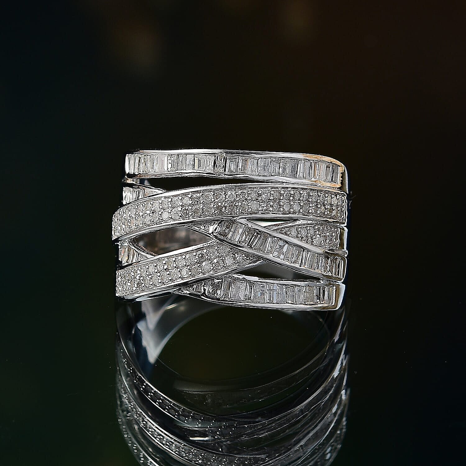 D'Joy Diamond 0.90 ctw Crossover Bridge Ring in Rhodium Over Sterling Silver (Size 6.0)