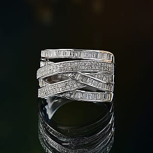 D'Joy Diamond 0.90 ctw Crossover Bridge Ring in Rhodium Over Sterling Silver (Size 6.0)