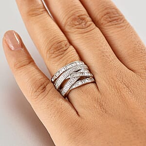 D'Joy Diamond 0.90 ctw Crossover Bridge Ring in Rhodium Over Sterling Silver (Size 6.0)