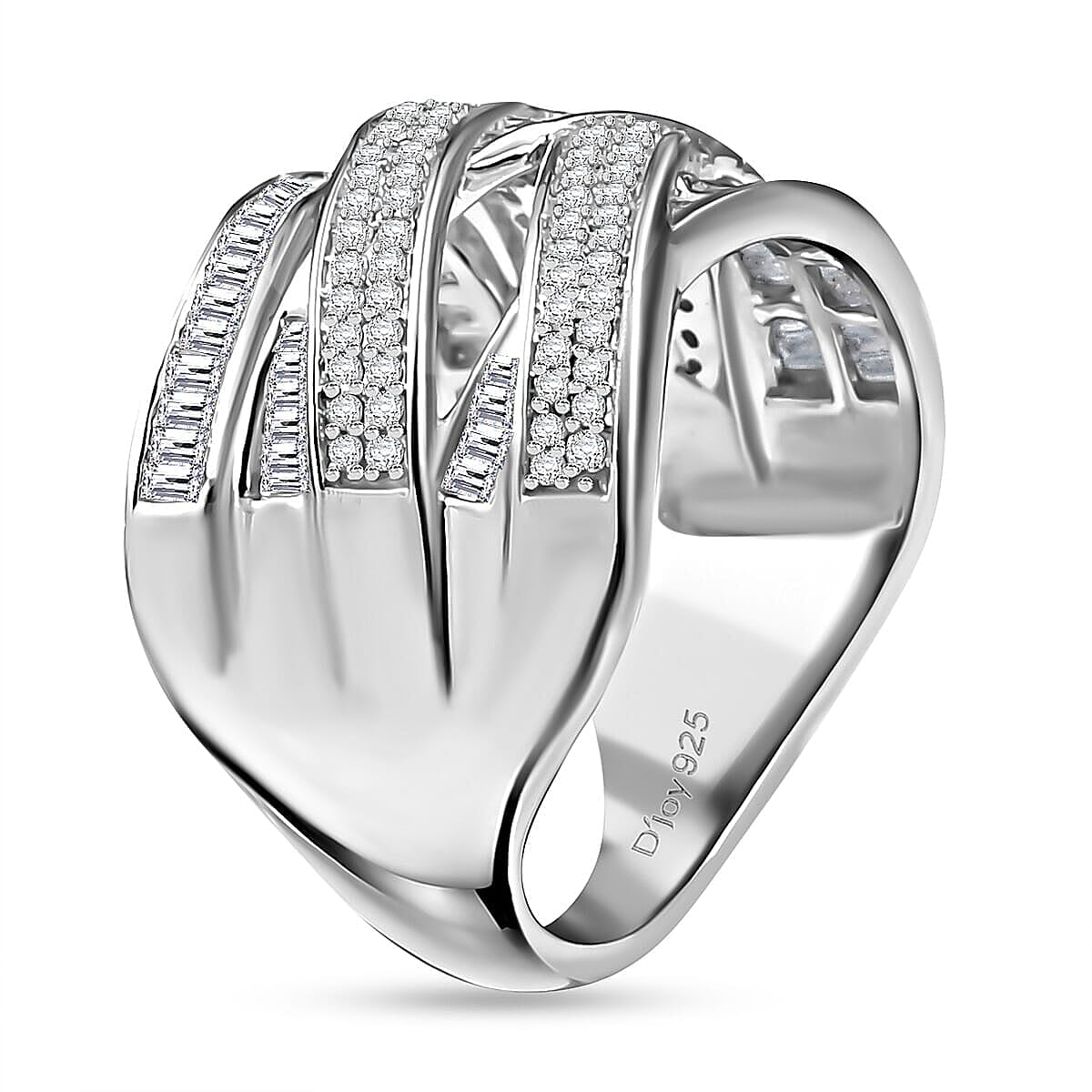 D'Joy Diamond 0.90 ctw Crossover Bridge Ring in Rhodium Over Sterling Silver (Size 6.0)