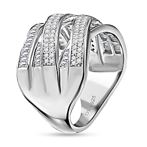 D'Joy Diamond 0.90 ctw Crossover Bridge Ring in Rhodium Over Sterling Silver (Size 6.0)
