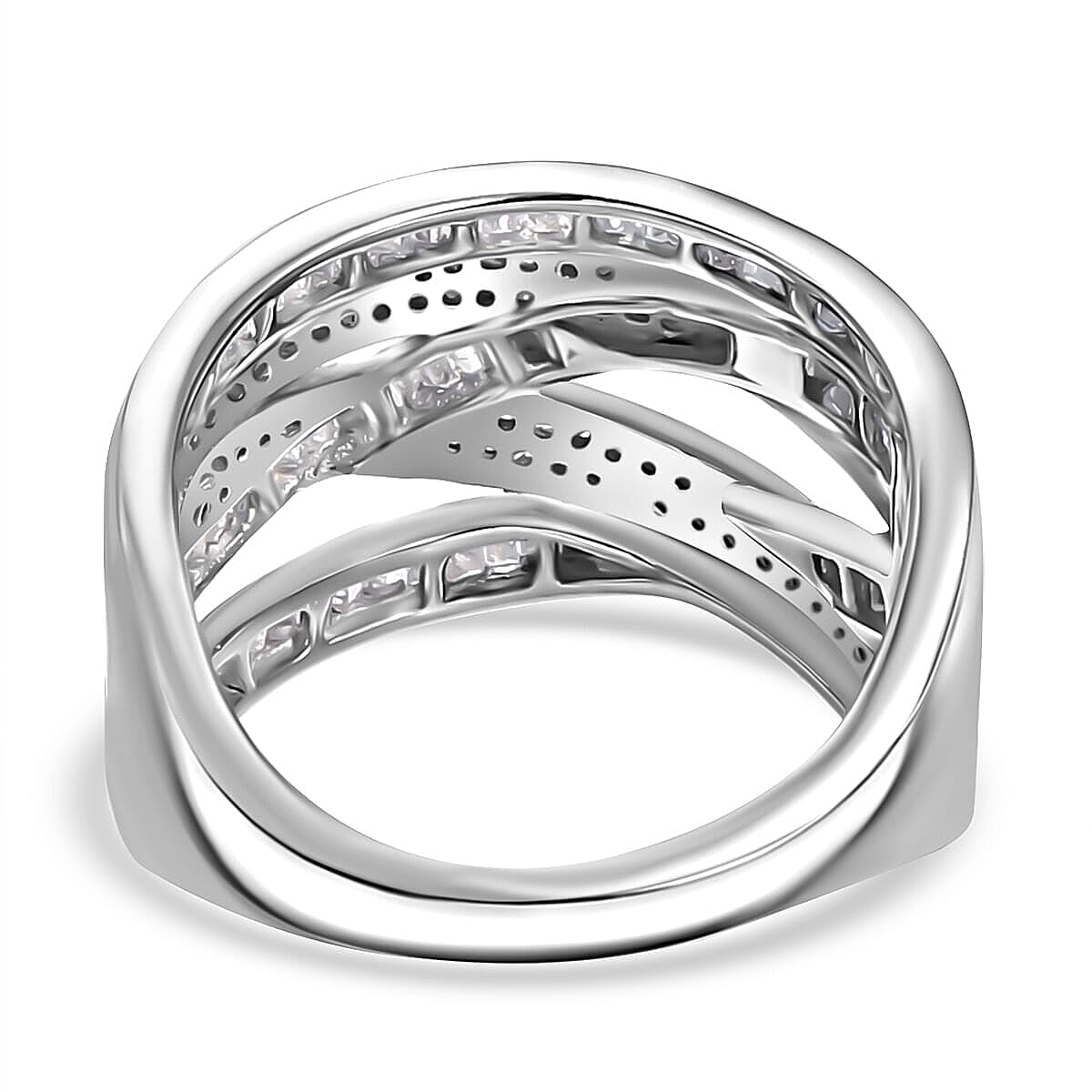 D'Joy Diamond 0.90 ctw Crossover Bridge Ring in Rhodium Over Sterling Silver (Size 6.0)