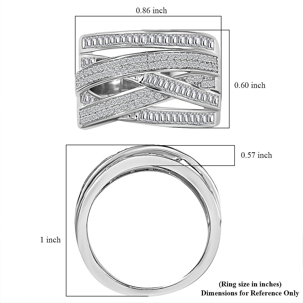 D'Joy Diamond 0.90 ctw Crossover Bridge Ring in Rhodium Over Sterling Silver (Size 6.0)