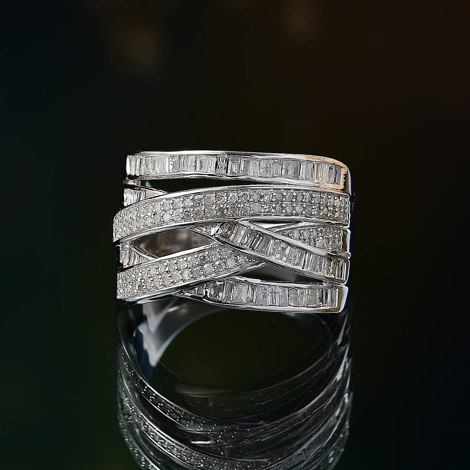 D'Joy Diamond 0.90 ctw Crossover Bridge Ring in Rhodium Over Sterling Silver (Size 7.0)