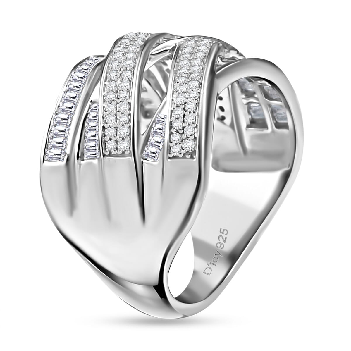 D'Joy Diamond 0.90 ctw Crossover Bridge Ring in Rhodium Over Sterling Silver (Size 7.0) image number 3