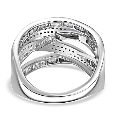 D'Joy Diamond 0.90 ctw Crossover Bridge Ring in Rhodium Over Sterling Silver (Size 7.0)