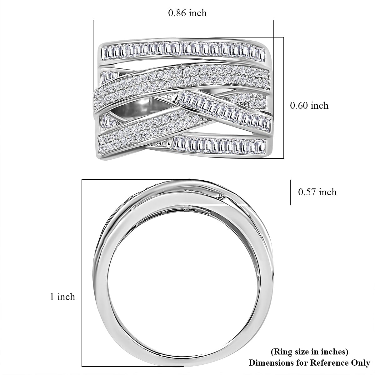 D'Joy Diamond 0.90 ctw Crossover Bridge Ring in Rhodium Over Sterling Silver (Size 7.0)