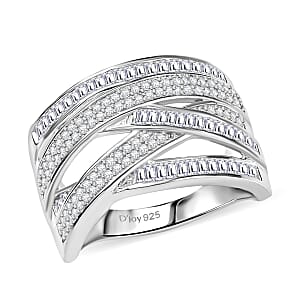 D'Joy Diamond 0.90 ctw Crossover Bridge Ring in Rhodium Over Sterling Silver (Size 8.0)