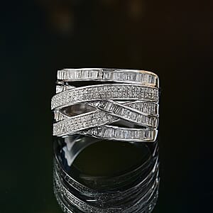 D'Joy Diamond 0.90 ctw Crossover Bridge Ring in Rhodium Over Sterling Silver (Size 8.0)
