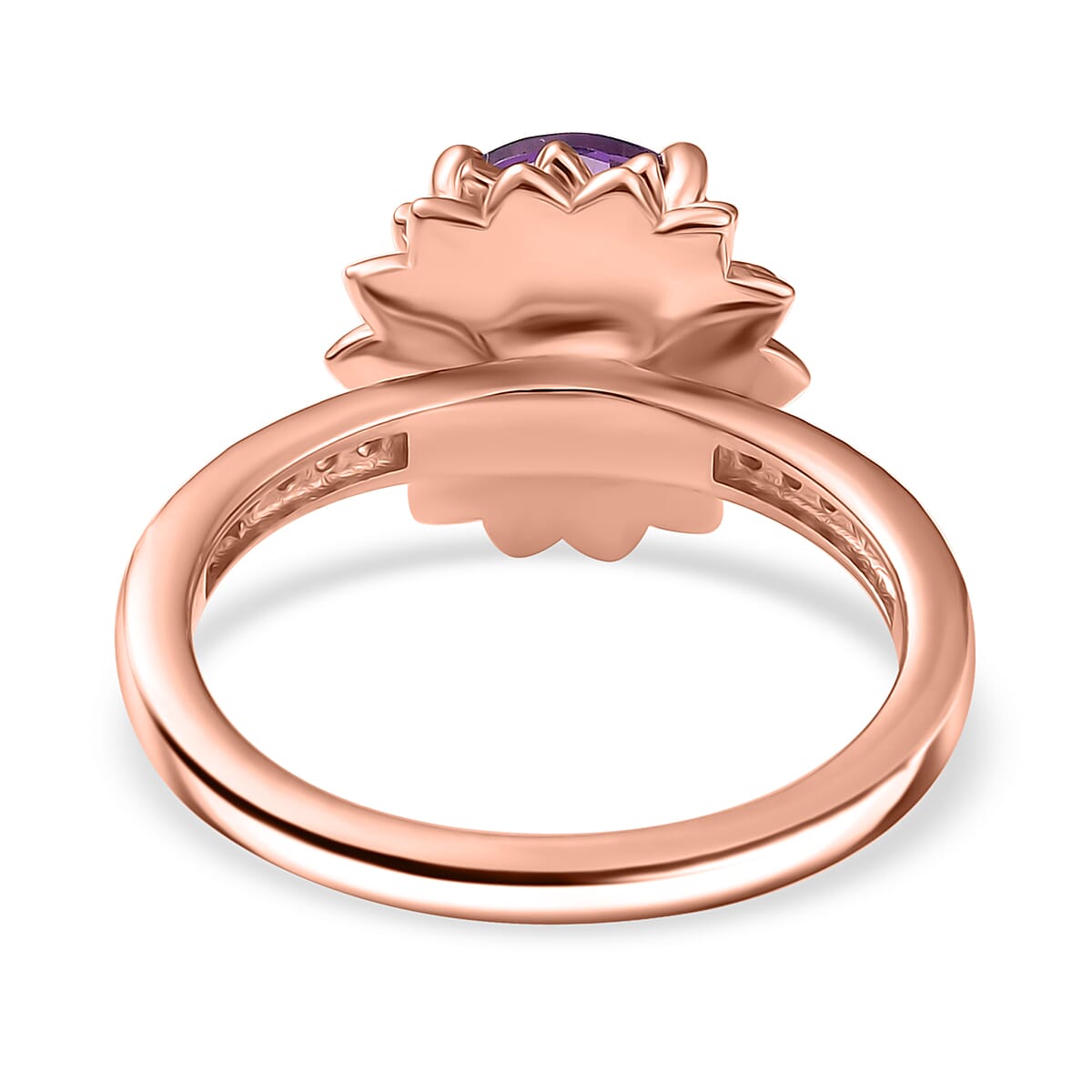 D'Joy Moroccan Amethyst and White Zircon 2.10 ctw Lotus Floral Ring in 18K Vermeil Rose Gold Over Sterling Silver (Size 10.0) image number 4