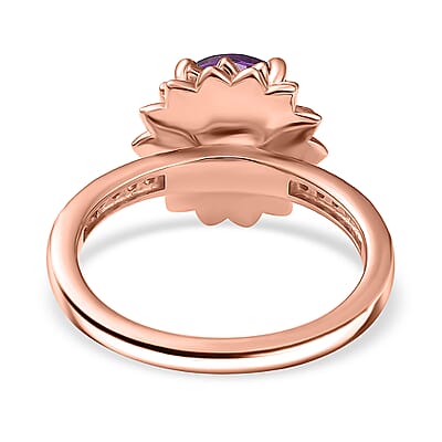 D'Joy Moroccan Amethyst and White Zircon 2.10 ctw Lotus Floral Ring in 18K Vermeil Rose Gold Over Sterling Silver (Size 10.0)