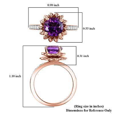 D'Joy Moroccan Amethyst and White Zircon 2.10 ctw Lotus Floral Ring in 18K Vermeil Rose Gold Over Sterling Silver (Size 10.0)