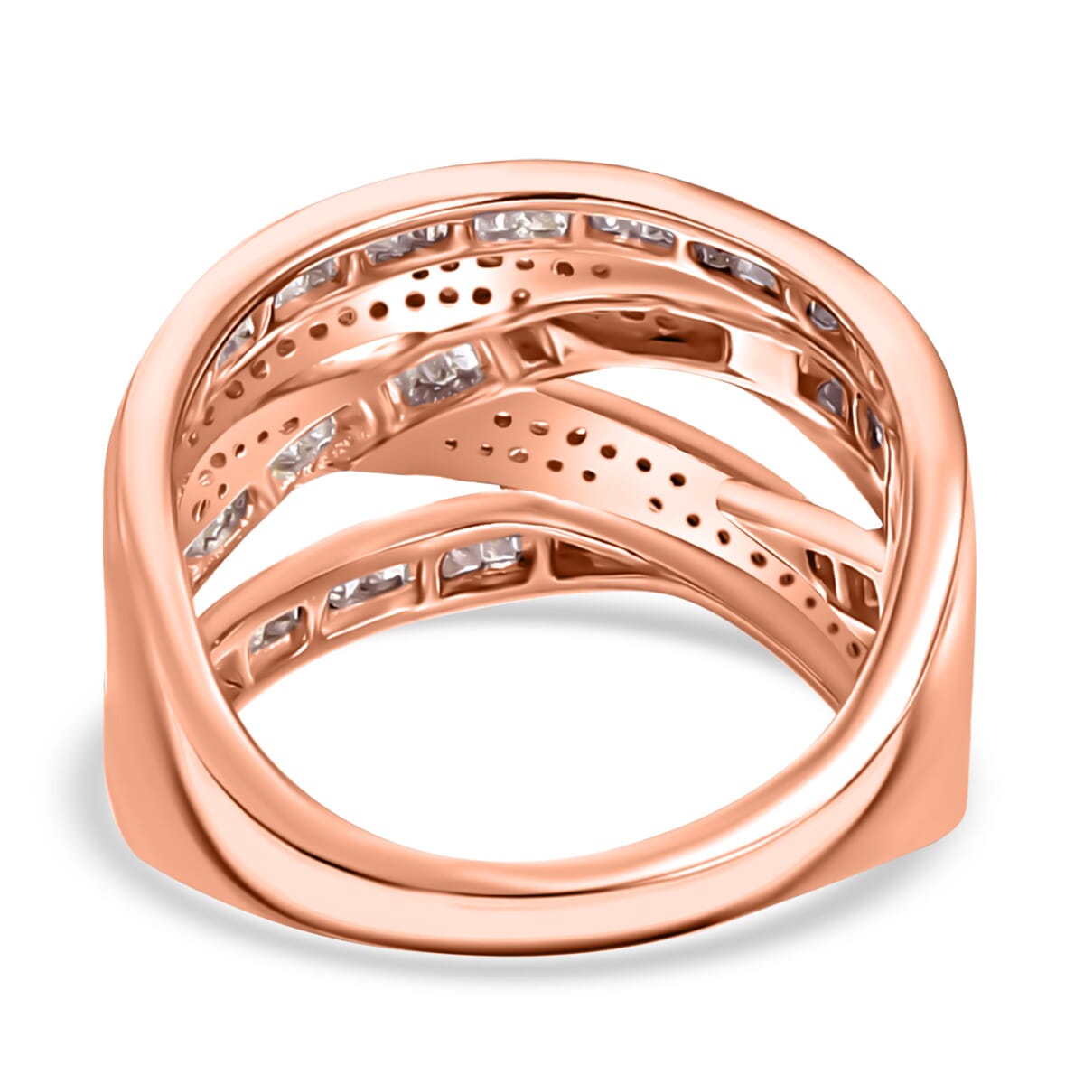 D'Joy Natural Champagne Diamond 0.90 ctw Crossover Bridge Ring in 18K Vermeil Rose Gold Over Sterling Silver (Size 8.0) image number 4