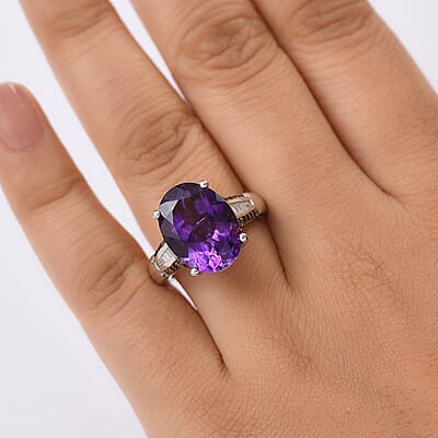 D'Joy Premium Moroccan Amethyst and Multi Gemstone 8.90 ctw Royal Twilight Ring in Rhodium Over Sterling Silver (Size 10.0)