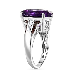 D'Joy Premium Moroccan Amethyst and Multi Gemstone 8.90 ctw Royal Twilight Ring in Rhodium Over Sterling Silver (Size 10.0)