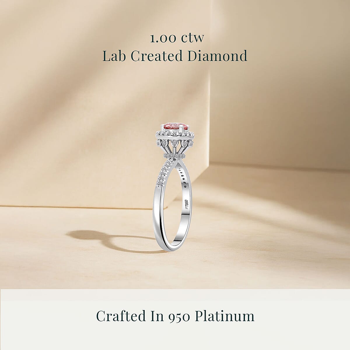 Luxuriant Lab Grown Pink and White Diamond VS 1.00 ctw Regal Bloom Ring in 950 Platinum (Size 9.0)  image number 2