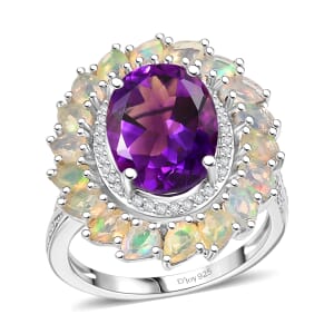 D'Joy Premium Moroccan Amethyst and Multi Gemstone 8.00 ctw Stardust Crown Ring in Rhodium Over Sterling Silver (Size 10.0)