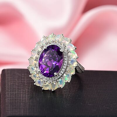 D'Joy Moroccan Amethyst, Multi Gemstone Stardust Ring in Rhodium Over Sterling Silver 8.00 ctw (Size 10.0)
