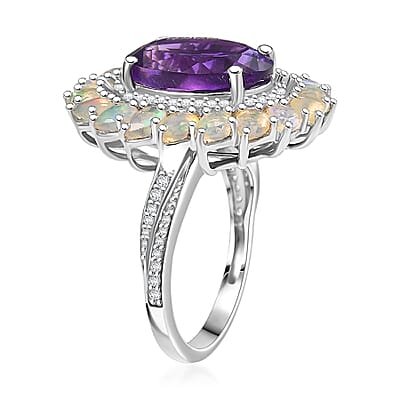 D'Joy Moroccan Amethyst, Multi Gemstone Stardust Ring in Rhodium Over Sterling Silver 8.00 ctw (Size 10.0)